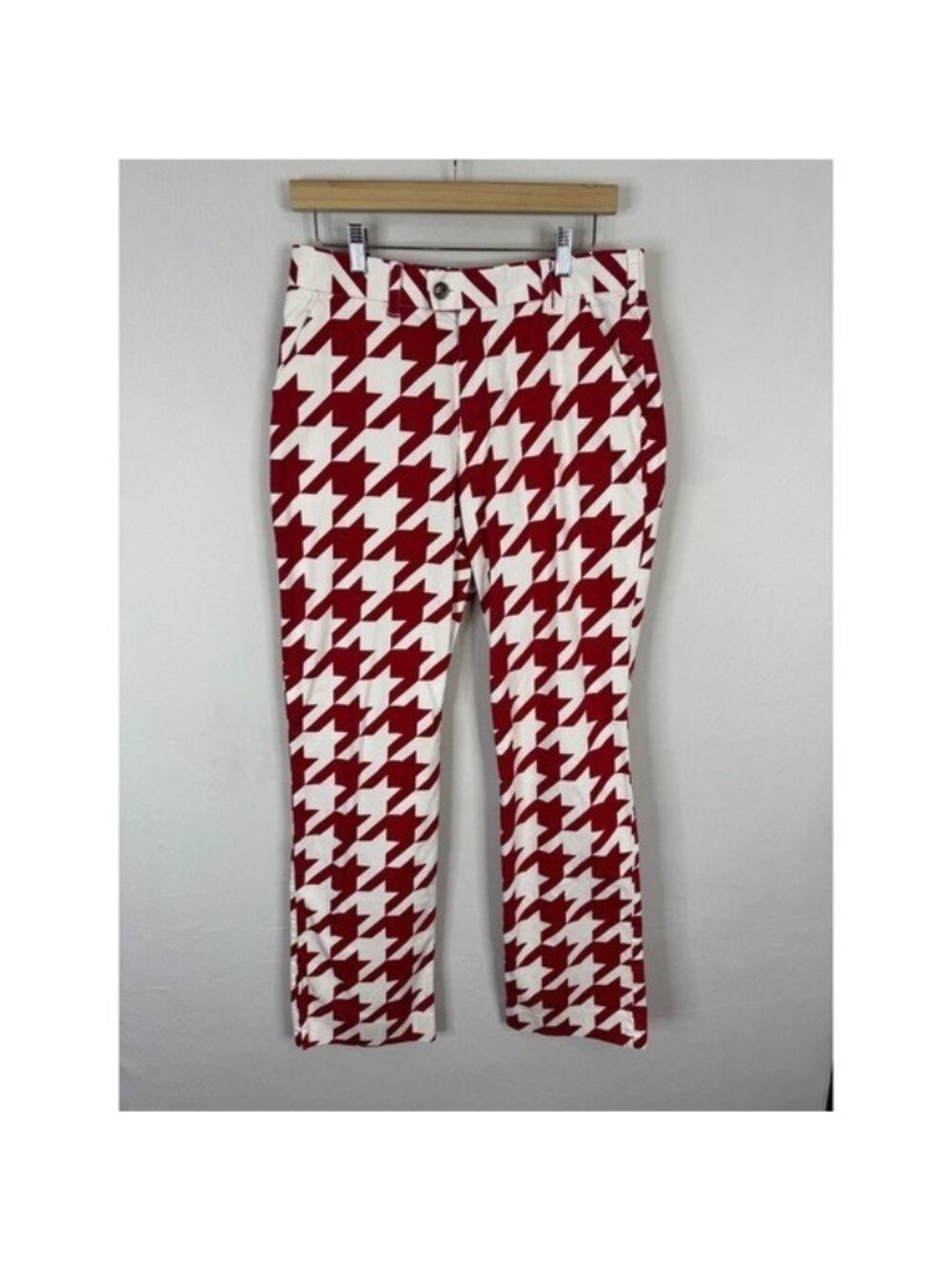 Loudmouth Golf Mens Red White Houndstooth Stretch Pants 32x34 Bold Sportswear